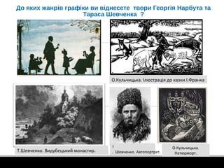 До яких жанрів графіки ви віднесете твори Георгія Нарбута та
Тараса Шевченка ?
Т
. Шевченко. Автопортрет. 1848-49Т.Шевченк...