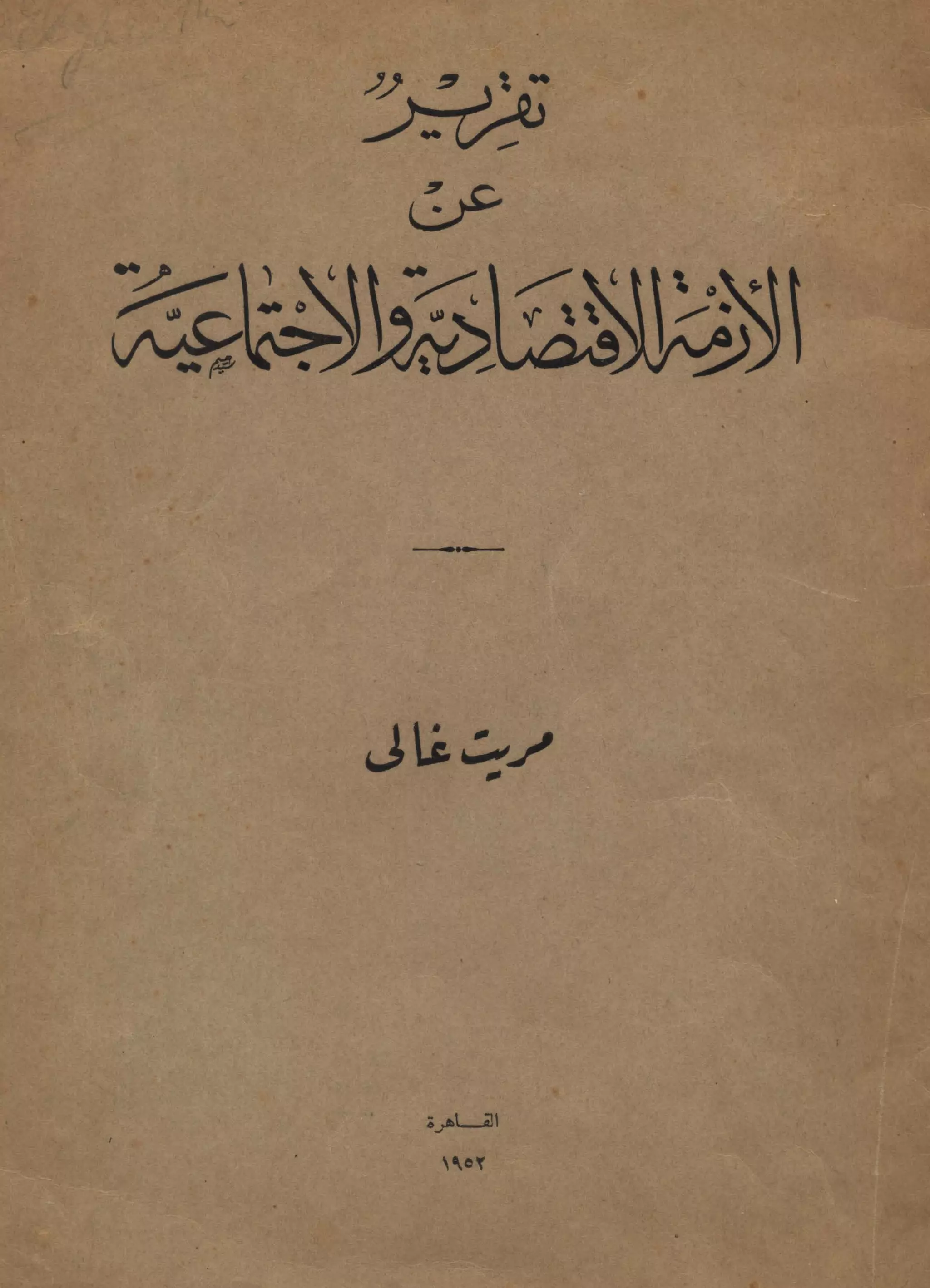 تقرير الأزمة الاقتصادية والاجتماعية   مريت غالي