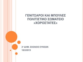 ΓΕΝΙΤΣΑΡΟΙ ΚΑΙ ΜΠΟΥΛΕΣ
ΠΟΛΙΤΙΣΤΙΚΟ ΣΩΜΑΤΕΙΟ
«ΧΟΡΟΣΤΑΤΕΣ»
2ο ΔΗΜ. ΣΧΟΛΕΙΟ ΣΥΚΕΩΝ
18/2/2015
 