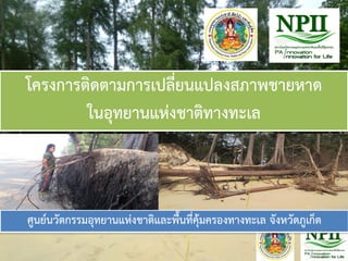 โครงการติดตามการเปลี่ยนแปลงสภาพชายหาด
ในอุทยานแห่งชาติทางทะเล
ศูนย์นวัตกรรมอุทยานแห่งชาติและพื้นที่คุ้มครองทางทะเล จังหวัดภูเก็ต
 