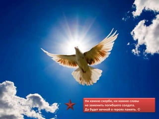 Ни камню скорби, ни камню славы
не заменить погибшего солдата.
Да будет вечной о героях память. ©
 