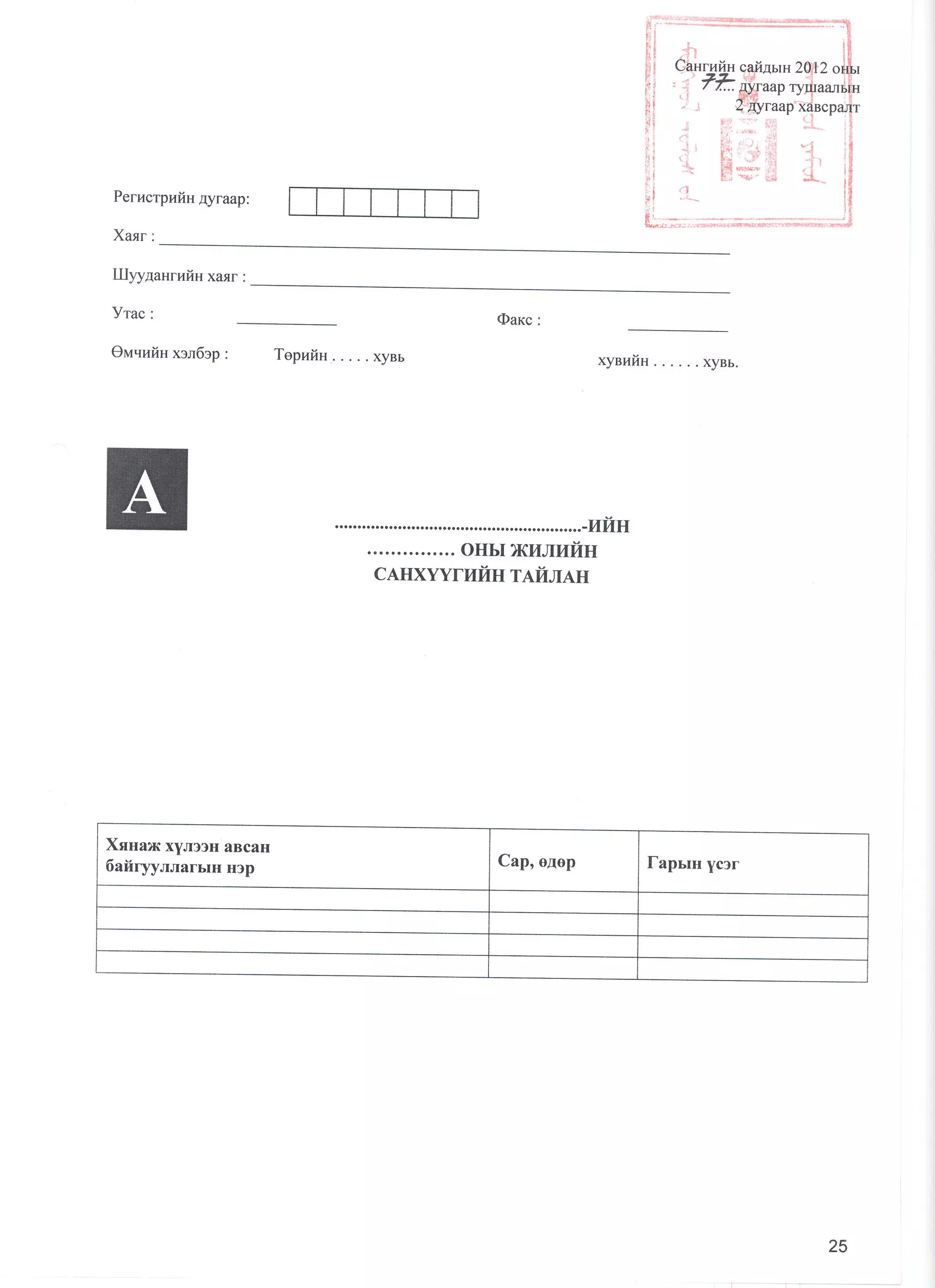 санхүүгийн тайлангийн маягт