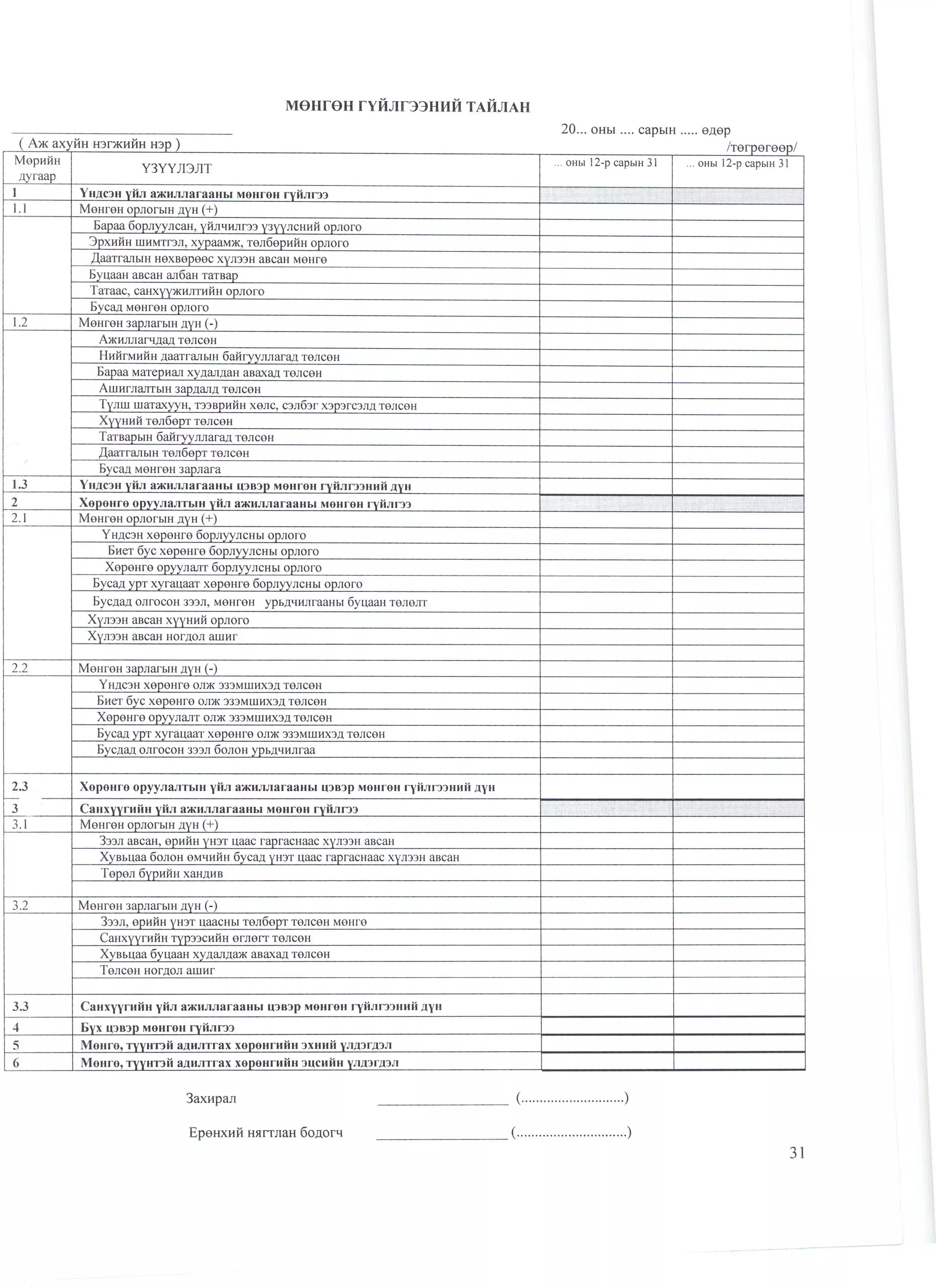 санхүүгийн тайлангийн маягт