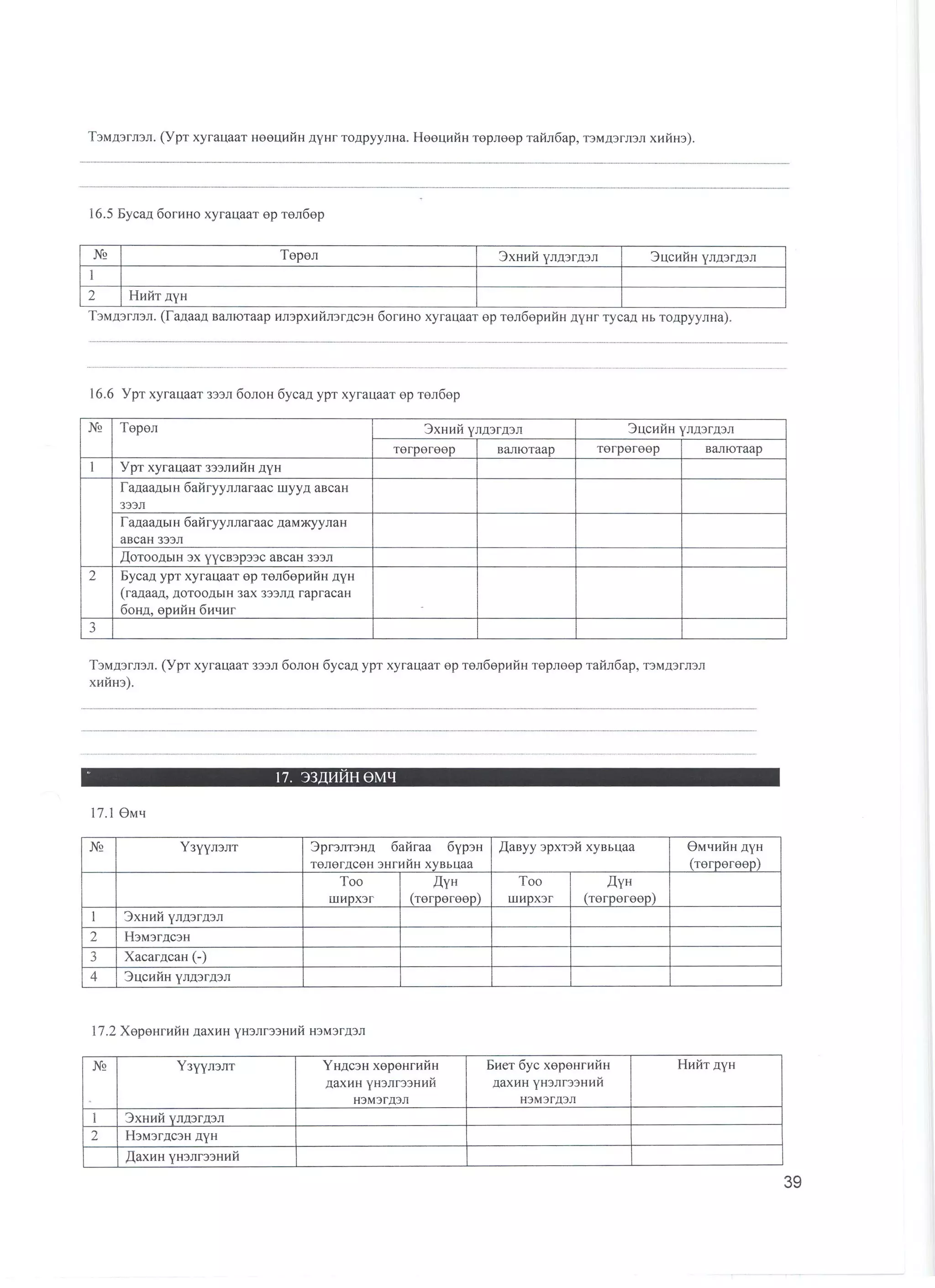 санхүүгийн тайлангийн маягт