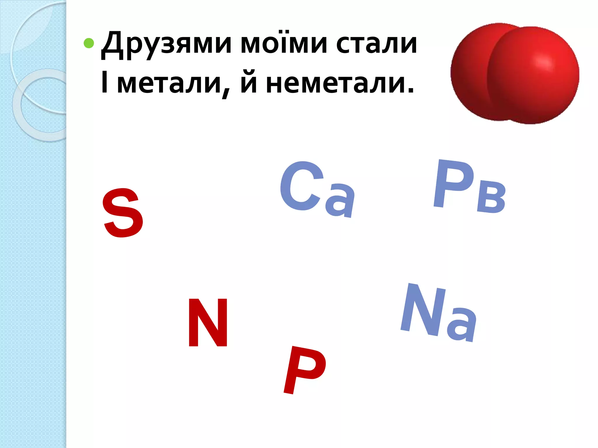 Друзями моїми стали
І метали, й неметали.
N
 