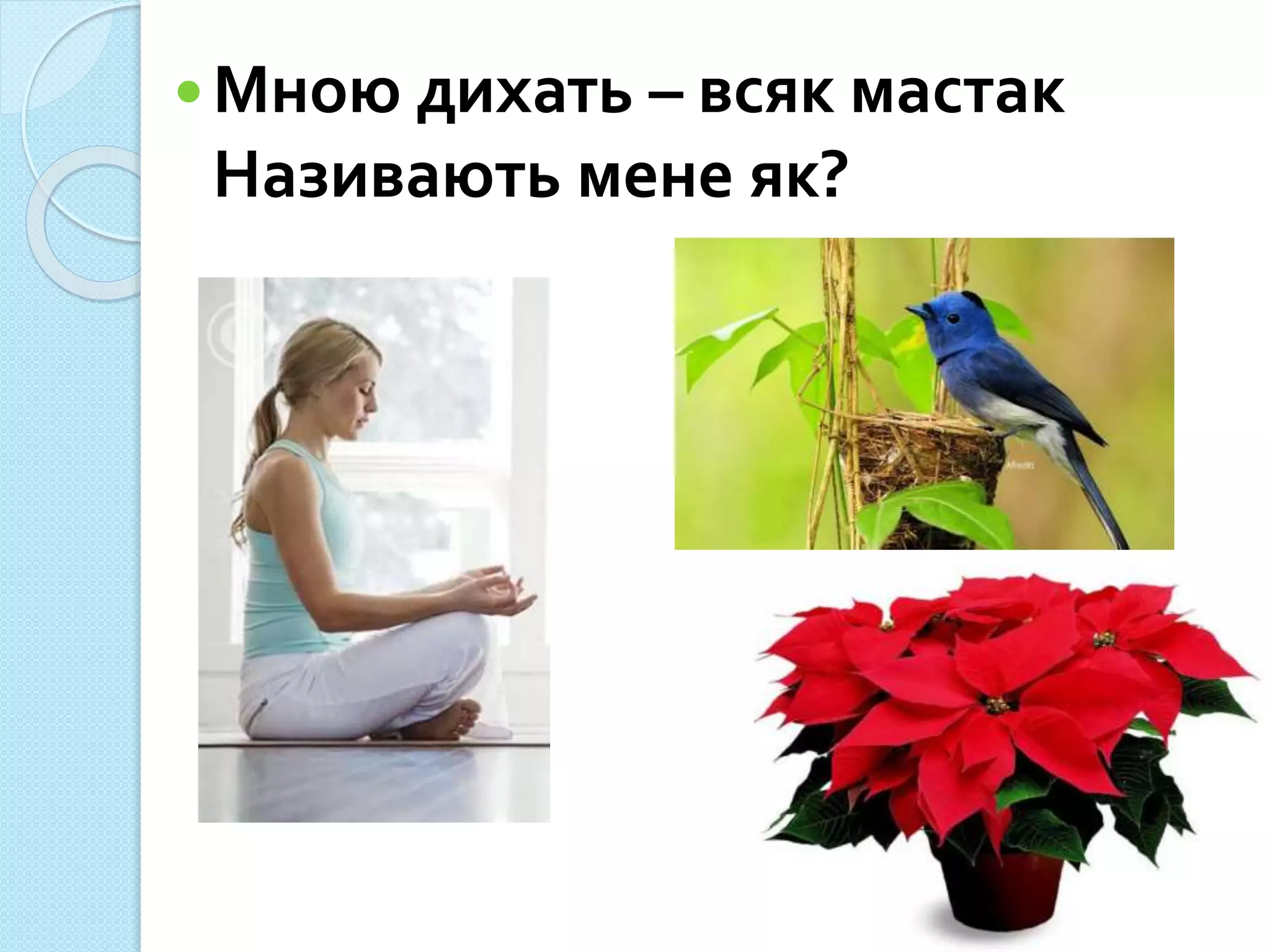 Мною дихать – всяк мастак
Називають мене як?
 