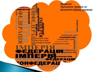 Завдання:
Прочитати терміни та
визначити форму держави
 
