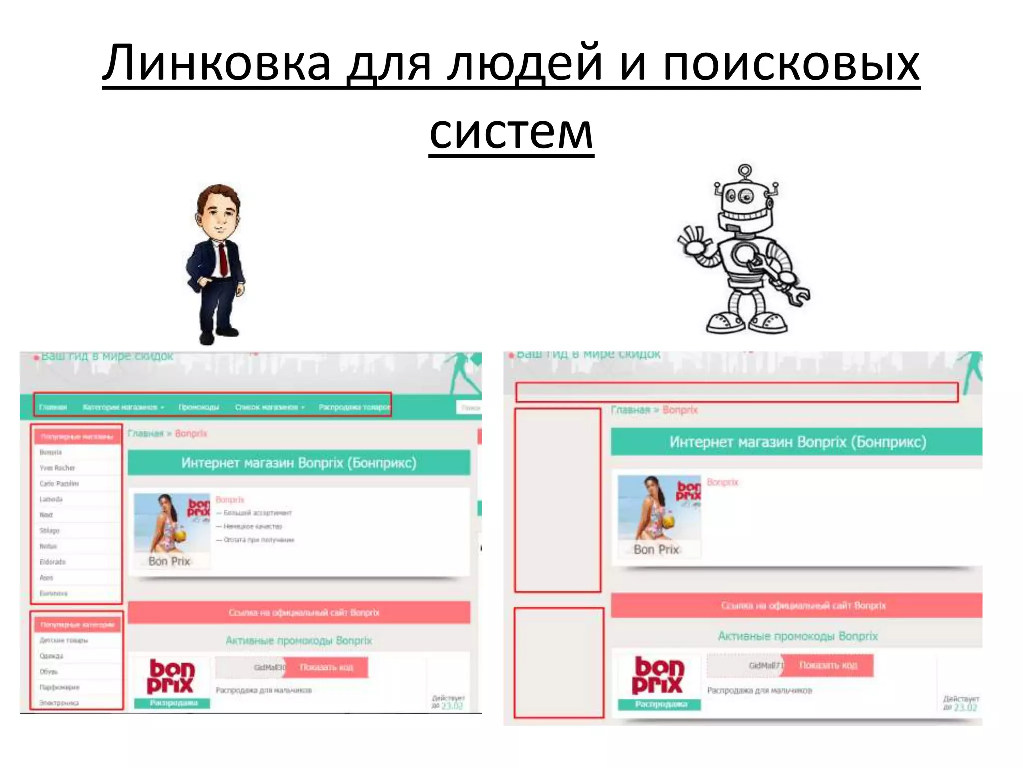 Линковка для людей и поисковых
систем
 