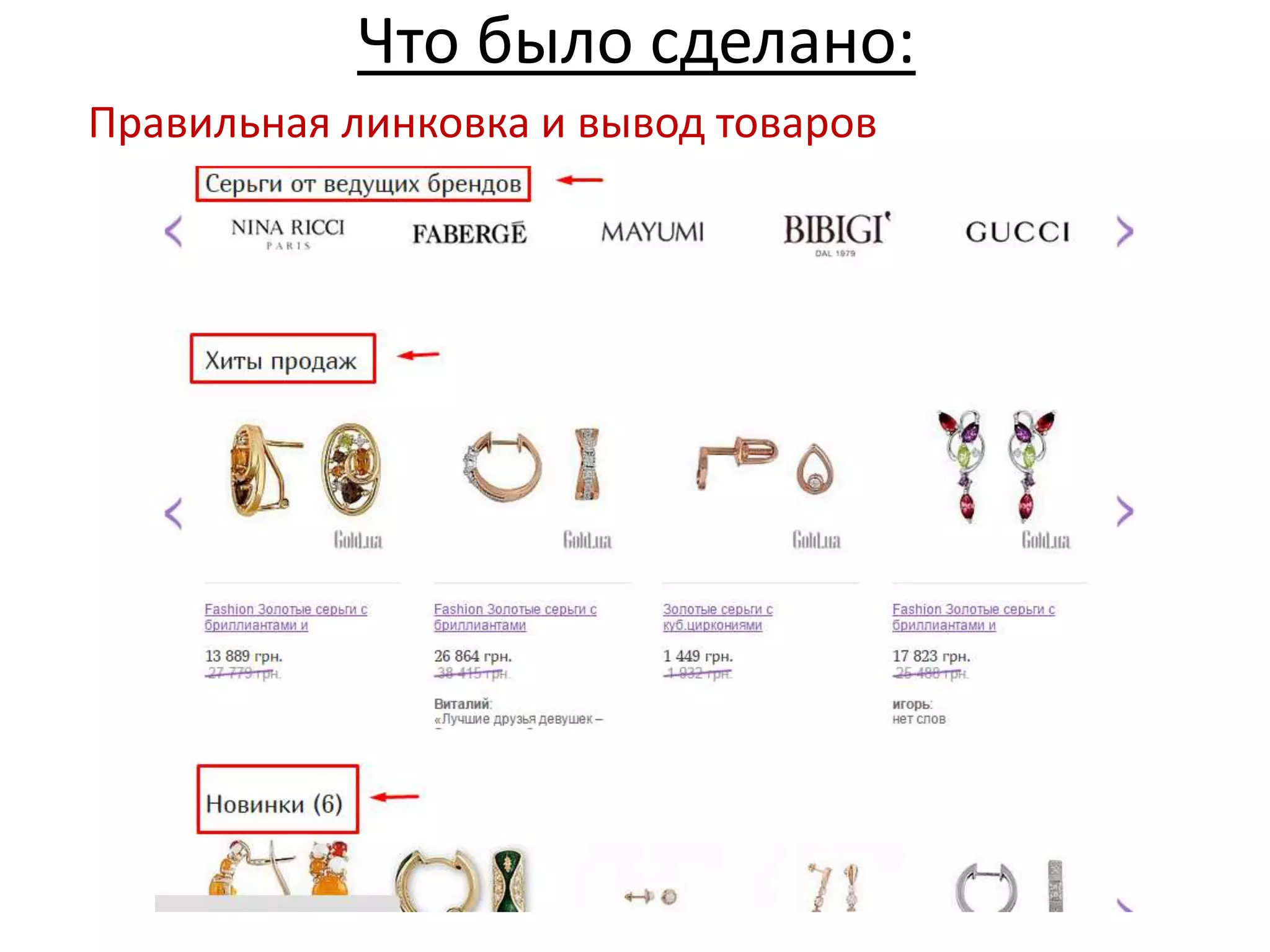 Что было сделано:
Правильная линковка и вывод товаров
 