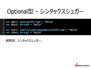 Optional型 - シンタックスシュガー
・ 省省略略形、シンタックスシュガー。
 