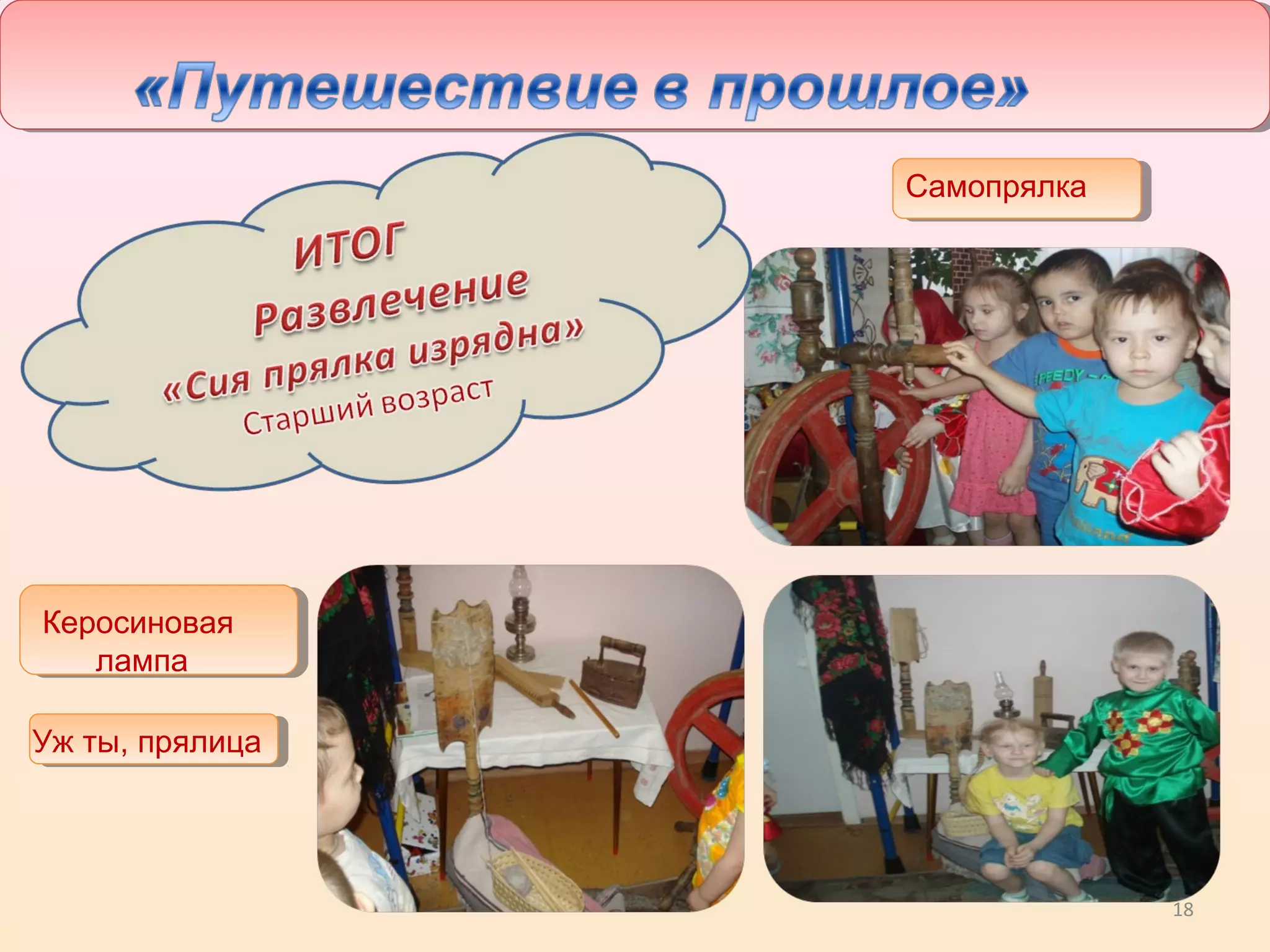 18
Самопрялка
Уж ты, прялица
Керосиновая
лампа
 