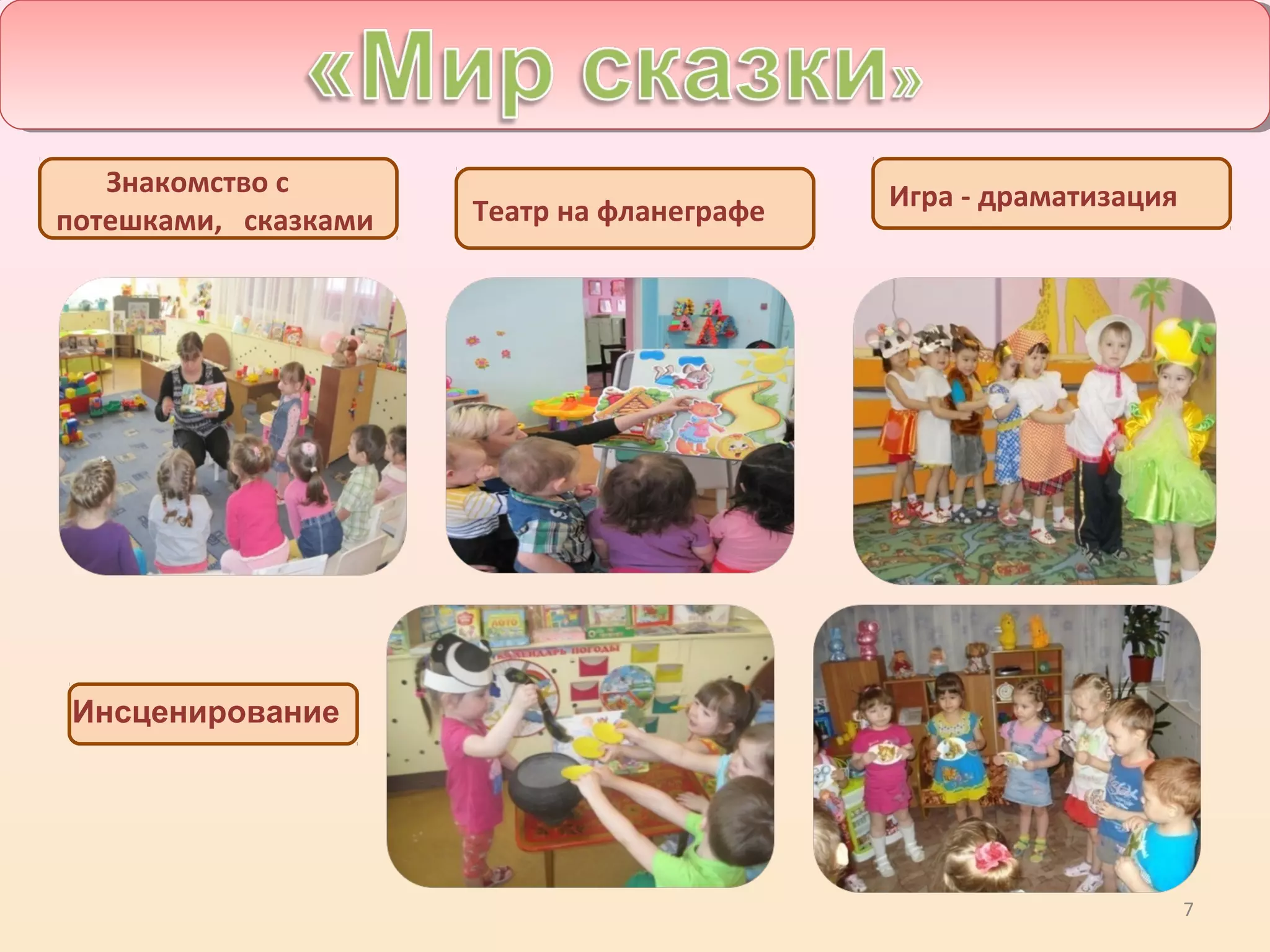 7
Знакомство с
потешками, сказками Театр на фланеграфе
Инсценирование
Игра - драматизация
 