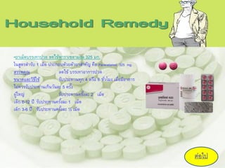 •ยาเม็ดบรรเทาปวด ลดไข้พาราเซตามอล 325 มก.
ในสูตรตารับ 1 เม็ด ประกอบด้วยตัวยาสาคัญ คือ Paracetamol 325 mg.
สรรพคุณ ลดไข้ บร...