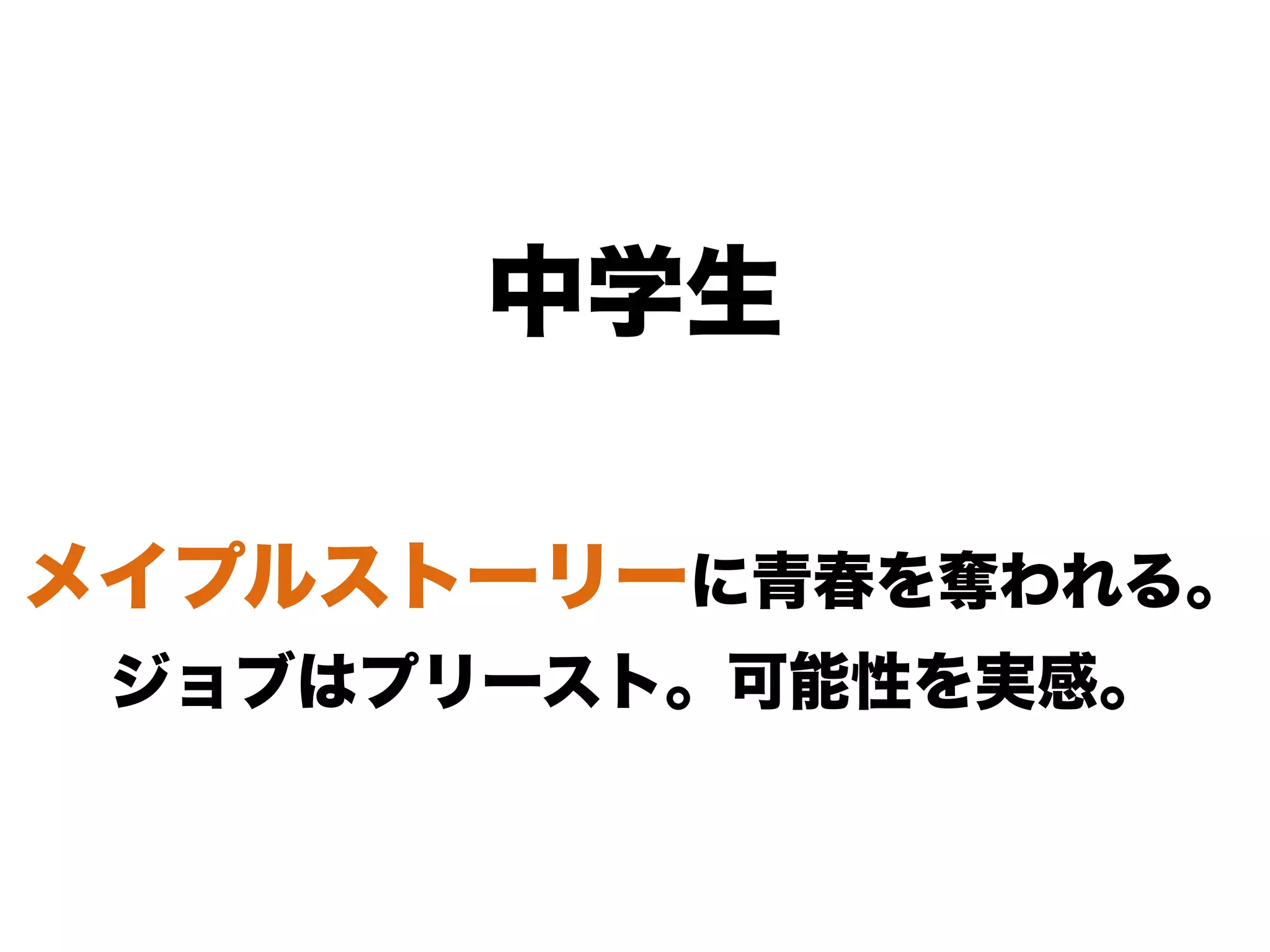 中学生
メイプルストーリーに青春を奪われる。
ジョブはプリースト。可能性を実感。
 