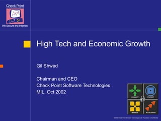 ©2002 Check Point Software Technologies Ltd. Proprietary & Confidential
High Tech and Economic Growth
Gil Shwed
Chairman and CEO
Check Point Software Technologies
MIL, Oct 2002
 
