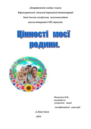 Департамент освіти і науки
Кіровоградської обласної державної адміністрації
Знам’янська спеціальна загальноосвітня
школа-інтернат I-III ступенів.
Оношенко К.В.,
вихователь,
спеціаліст вищої
кваліфікаційної категорії
м.Знам’янка
2014
 