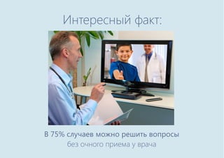 Интересный факт:
В 75% случаев можно решить вопросы
без очного приема у врача
 