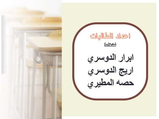 ‫شعبه‬(‫ب‬)
‫ابرار‬‫الدوسري‬
‫الدوسري‬ ‫اريج‬
‫حصه‬‫المطيري‬
 