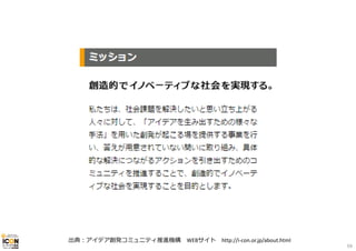 出典：アイデア創発コミュニティ推進機構 WEBサイト http://i‐con.or.jp/about.html
59
 