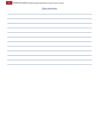 37 ЮНИЙ ДОСЛІДНИК (лабораторний практикум з біології для 6 класу)
Для нотаток
________________________________________________________________________________________
________________________________________________________________________________________
________________________________________________________________________________________
________________________________________________________________________________________
________________________________________________________________________________________
________________________________________________________________________________________
________________________________________________________________________________________
________________________________________________________________________________________
________________________________________________________________________________________
________________________________________________________________________________________
________________________________________________________________________________________
________________________________________________________________________________________
 