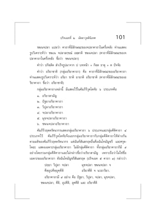 ª√‘®‡©∑∑’Ë Ú ¡—µµ“«ÿµµ‘π‘‡∑» 101
™¶π®ª≈“ ·ª≈«à“ §“∂“∑’Ë¡’≈—°…≥–¢Õß®ª≈“§“∂“„π§√÷ËßÀ≈—ß ∑à“π· ¥ß
√Ÿª«‘‡§√“–Àå«à“ ™¶‡π ®ª≈“≈°⁄¢≥Ì Õ ⁄ “µ‘ ™¶π®ª≈“ (§“∂“∑’Ë¡’≈—°…≥–¢Õß®
ª≈“§“∂“„π§√÷ËßÀ≈—ß ™◊ËÕ«à“ ™¶π®ª≈“)
§”«à“ ª°‘µ⁄µ‘µ  ”‡√Á®√Ÿª¡“®“° ª ∫∑Àπâ“ + °‘µ⁄µ ∏“µÿ + µ ªí®®—¬
§”«à“ Õ√‘¬“™“µ‘ (°≈ÿà¡Õ√‘¬“§“∂“) §◊Õ §“∂“∑’Ë¡’≈—°…≥–¢ÕßÕ√‘¬“§“∂“
∑à“π· ¥ß√Ÿª«‘‡§√“–Àå«à“ Õ√‘¬“ ™“µ‘ ¬“¬“µ‘ Õ√‘¬“™“µ‘ (§“∂“∑’Ë¡’≈—°…≥–¢ÕßÕ
√‘¬“§“∂“ ™◊ËÕ«à“ Õ√‘¬“™“µ‘)
°≈ÿà¡Õ√‘¬“§“∂“‡À≈à“π’È ¡’· ¥ß‰«â„π§—¡¿’√å«ÿµ‚µ∑—¬ ˆ ª√–‡¿∑§◊Õ
Ò. Õ√‘¬“ “¡—≠
Ú. ªí∞¬“Õ√‘¬“§“∂“
Û. «‘ªÿ≈“Õ√‘¬“§“∂“
Ù. ®ª≈“Õ√‘¬“§“∂“
ı. ¡ÿ¢®ª≈“Õ√‘¬“§“∂“
ˆ. ™¶π®ª≈“Õ√‘¬“§“∂“
§—¡¿’√å«ƒµµ√—µπ“°√· ¥ß°≈ÿà¡Õ√‘¬“§“∂“ ˆ ª√–‡¿∑·≈–°≈ÿà¡§’µ‘§“∂“ Ù
ª√–‡¿∑‰«â §—¡¿’√å«ÿµ‚µ∑—¬®÷ß·¬°°≈ÿà¡Õ√‘¬“§“∂“°—∫°≈ÿà¡§’µ‘§“∂“„Àâµà“ß°—π
µ“¡¡µ‘¢Õß§—¡¿’√å«ƒµµ√—µπ“°√ ·µà©—π∑å —π °ƒµÕ◊Ëπ§◊Õ©—π‚∑¡—≠™√’ ·≈–»√ÿµ-
‚æ∏– · ¥ß‡©æ“–°≈ÿà¡Õ√‘¬“§“∂“ ‰¡à¡’°≈ÿà¡§’µ‘§“∂“ ∑—Èß°≈ÿà¡Õ√‘¬“§“∂“°Á¡’ ˘
Õ¬à“ß‚¥¬√«¡°≈ÿà¡§’µ‘§“∂“·≈–‰¡à°≈à“«™◊ËÕ«à“Õ√‘¬“ “¡—≠ ‡æ√“–∂◊Õ«à“‰¡à„™à™◊ËÕ
‡©æ“–¢ÕßÕ√‘¬“§“∂“ ¥—ß©—π‚∑¡—≠™√’ —π °ƒµ (ª√‘®‡©∑ ı §“∂“ Û) °≈à“««à“
ª∂⁄¬“ «‘ªÿ≈“ ®ª≈“ ¡ÿ¢®ª≈“ ™¶π®ª≈“ ®
§’µ⁄¬ÿª§’µ⁄¬ÿ§⁄§’µ‘ Õ√‘¬“§’µ‘ ® π«∏“√‘¬“.
Õ√‘¬“§“∂“¡’ ˘ Õ¬à“ß §◊Õ ªí∞¬“, «‘ªÿ≈“, ®ª≈“, ¡ÿ¢®ª≈“,
™¶π®ª≈“, §’µ‘, Õÿª§’µ‘, Õÿ§§’µ‘ ·≈– Õ√‘¬“§’µ‘
 