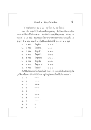 ª√‘®‡©∑∑’Ë Ò  —≠≠“ª√‘¿“ “π‘‡∑» 9
µ §≥–∑’Ë¡’≈ÀÿÀ≈—ß (Ú Ú Ò), §√ÿ ™◊ËÕ«à“ §, ≈Àÿ ™◊ËÕ«à“ ≈
§≥– §◊Õ °≈ÿà¡§”∑’Ë∑à“π°”Àπ¥¥â«¬§√ÿ·≈–≈Àÿ π—∫‡ªìπÕß§åª√–°Õ∫¬àÕ¬
¢Õß∫“∑∑’Ë‡ªìπÀπ÷Ëß„π ’Ë¢Õß§“∂“ §≥–©—π∑å«√√≥æƒµ‘¡’§√ÿ·≈–≈Àÿ §≥–≈– Û
æ¬“ß§å ¡’ ¯ §≥–  à«π§≥–©—π∑å„π§“∂“¡“µ√“æƒµ‘°”Àπ¥¥â«¬§≥–∑’Ë¡’ Ù
¡“µ√“ ¡’ ı §≥– §≥–∑—Èß ¯ π—Èπ¡’≈—°…≥–¥—ßµàÕ‰ªπ’È (Ú = §√ÿ Ò = ≈Àÿ)
Ò. ¡ §≥– ¡’§√ÿ≈â«π Ú Ú Ú
Ú. π §≥– ¡’≈Àÿ≈â«π Ò Ò Ò
Û. ¿ §≥– ¡’§√ÿÀπâ“ Ú Ò Ò
Ù. ¬ §≥– ¡’≈ÀÿÀπâ“ Ò Ú Ú
ı. ™ §≥– ¡’§√ÿ°≈“ß Ò Ú Ò
ˆ.   §≥– ¡’§√ÿÀ≈—ß Ò Ò Ú
˜. √ §≥– ¡’≈Àÿ°≈“ß Ú Ò Ú
¯. µ §≥– ¡’≈ÀÿÀ≈—ß Ú Ú Ò
§—¡¿’√å©—π∑å —π °ƒµ™◊ËÕ©—π‚∑¡—≠™√’ (§“∂“ ˘) · ¥ß —≠≈—°…≥å¢Õß§√ÿ‡ªìπ
√Ÿª‚§âß‡À¡◊Õπæ√–®—π∑√å§√÷Ëß´’°·≈–≈Àÿ‡ªìπ√Ÿªµ√ß‡À¡◊Õπ‰¡â‡∑â“·π«πÕπ«à“
Ò. ¡ ˘ ˘ ˘
Ú. π ¯ ¯ ¯
Û. ¿ ˘ ¯ ¯
Ù. ¬ ¯ ˘ ˘
ı. ™ ¯ ˘ ¯
ˆ. √ ˘ ¯ ˘
˜.   ¯ ¯ ˘
¯. µ ˘ ˘ ¯
˘. § ˘
Ò. ≈ ¯
 