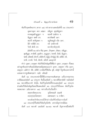 ª√‘®‡©∑∑’Ë Ò  —≠≠“ª√‘¿“ “π‘‡∑» 49
§—¡¿’√å«ƒµµ√—µπ“°√ (§“∂“ Ò˘) °≈à“«§“∂“· ¥ß©—π∑å∑—Èß Úˆ ª√–‡¿∑«à“
Õÿµ⁄µ“®⁄®ÿµ“ µ∂“ ¡™⁄¨“ ªµ‘Ø¤ü“  ÿª⁄ªµ‘Ø¤ü°“
§“¬µ⁄¬ÿ≥⁄À‘ûπÿØ¤üÿ¿“ ® æ⁄√Àµ’ ªπ⁄µ‘‡√« ®.
µ‘Ø¤üÿ¿“ ™§µ’ ‡®« µ∂“µ‘™§µ’ ¡µ“
 °⁄°√’  “µ‘ªÿæ⁄æ“ ® ÕØ¤ü‘ûµ⁄¬Ø¤ü‘ µ‚µ ¡µ“.
∏‘µ‘ ®“µ‘∏‘µ‘ ‡®« °µ‘ ª°µ‘√“°µ‘
«‘°µ‘  Ì°µ‘ ‡®« µ∂“µ‘°⁄°µ‘√ÿ°⁄°µ‘.
[©—π∑å¡’ Úˆ Õ¬à“ß §◊Õ] Õÿµµ“, Õ—®®ÿµµ“, ¡—™¨“, ªµ‘Ø∞“,
 ÿªµ‘Ø∞“, §“¬—µµ’, Õÿ≥À‘°“, ÕπÿØüÿ¿“, æ√Àµ’, ªíπµ‘, µ‘Øüÿ¿“,
™§µ’, Õµ‘™§µ’,  —°°√’, Õµ‘ —°°√’, Õ—Ø∞‘, Õ—®®—Ø∞‘, ∏‘µ‘, Õµ‘∏‘µ‘, °µ‘,
ª°µ‘, Õ“°µ‘, «‘°µ‘,  —ß°µ‘, Õµ‘°µ‘ ·≈–Õÿ°°µ‘
§”«à“ Õÿµ⁄µ“, Õ®⁄®ÿµ⁄µ“ §—¡¿’√å©—π‚∑¡—≠™√’„™â™◊ËÕ«à“ Õÿµ⁄∂“, Õ®⁄®ÿµ⁄∂“ ∑—Èß Õß
Õ¬à“ß∂Ÿ°µâÕß‡æ√“–µâπ©∫—∫ —π °ƒµ¡’√Ÿª Õß·∫∫«à“ Õÿ°⁄µ“, Õµ⁄¬ÿ°⁄µ“ À√◊Õ Õÿ°⁄∂“,
Õµ⁄¬ÿ°⁄∂“ ·¡â§”«à“ ∏‘µ‘, Õµ‘∏‘µ‘ ∫“ß§—¡¿’√å„™â‡ªìπ ∏ÿµ‘, Õµ‘∏ÿµ‘ °Á∂Ÿ°µâÕß‡æ√“–§”π’È
·ª≈ß¡“®“°√Ÿª —π °ƒµ«à“ ∏ƒµ‘, Õµ‘∏ƒµ‘
©—π∑å Úˆ ª√–‡¿∑‡À≈à“π’È¡’„™â„π«√√≥°√√¡ —π °ƒµ ·µà„π«√√≥°√√¡
∫“≈’π‘¬¡·µàß©—π∑å Ò˜ ª√–‡¿∑ §◊Õµ—Èß·µà©—π∑å ˆ æ¬“ß§å§◊Õ§“¬—µµ’ ®π∂÷ß©—π∑å
ÚÚ æ¬“ß§å§◊ÕÕ“°µ‘ ¥—ßπ—Èπ §—¡¿’√å«ÿµ‚µ∑—¬π’È®÷ß®–· ¥ß©—π∑å Ò˜ ª√–‡¿∑
 à«π§—¡¿’√å©—π‚∑¡—≠™√’¡§∏‰¥â· ¥ß©—π∑å Úˆ ª√–‡¿∑‰«â∑—ÈßÀ¡¥ §—¡¿’√å«ÿµ‚µ-
∑¬æ¬“¢¬“ (Õ∏‘∫“¬§“∂“ ÒÛ) °≈à“«‡°’Ë¬«°—∫‡√◊ËÕßπ’È«à“
 ß⁄¶√°⁄¢‘µµ⁄‡∂‡√π «ÿµ⁄‚µ∑¬¡⁄À‘ ©π⁄∑ ‘
Õª⁄ª®ÿ√ª⁄ª‚¬§µ⁄µ“ ‡  ®⁄©π⁄∑“ π ¿“ ‘µ“.
æ√– —ß¶√—°¢‘µ‡∂√–¡‘‰¥â°≈à“«©—π∑å∑’Ë‡À≈◊Õ[®“°©—π∑å
Ò˜ ª√–‡¿∑]‰«â„π§—¡¿’√å©—π∑å«ÿµ‚µ∑—¬ ‡æ√“–¡’Õÿ∑“À√≥åπâÕ¬
©—π∑å Ò-ı æ¬“ß§å ·≈–©—π∑å ÚÛ-Úˆ æ¬“ß§å ¡’Õÿ∑“À√≥å„π§—¡¿’√å
 