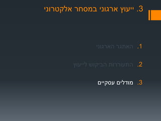 3.‫אלקטרוני‬ ‫במסחר‬ ‫ארגוני‬ ‫ייעוץ‬
.1‫הארגוני‬ ‫האתגר‬
.2‫לייעוץ‬ ‫הביקוש‬ ‫התעוררות‬
.3‫עסקיים‬ ‫מודלים‬
 