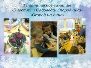 Тематическое занятие
«В гостях у Садовода- Огородника»
«Огород на окне»
 