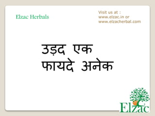 Elzac Herbals
Visit us at :
www.elzac.in or
www.elzacherbal.com
उड़द एक
फायदे अनेक
 