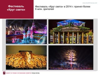 www.travel2moscow.com
Фестиваль «Круг света» в 2014 г. принял более
6 млн. зрителей
Фестиваль
«Круг света»
 
