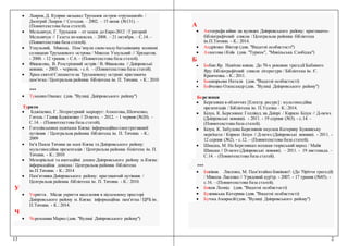 А
 Автографи війни на вуляцях Дніпровського району: краєзнавчо-
бібліографічний список / Центральна районна бібліотека
ім.П.Тичини. - К.: 2014.
 Андрієнко Віктор (див. "Видатні особистості")
 Ахматова іКиїв (див. "Туризм", "Микільська Слобідка")
Б
 Бабин Яр. Навічно кияни. До 70-х роковин трагедії Бабиного
Яру: бібліографічний список літератури / Бібліотека ім. Є.
Кравченка. - К.: 2011.
 Башкирьова Наталя (див. "Видатні особистості)
 Бойченко Олександр (див. "Вулиці Дніпровського району")
Березняки
 Березняки в обличчях [Електр. ресурс] : мультимедійна
презентація / Бібліотека ім. П.Усенка – К.:2014.
 Білун, К. Березняки: Голлівуд на Дніпрі / Кирило Білун // Д-news
(Дніпровські новини). - 2011. - 19 серпня (№3). - с.14. –
(Повнотекстова база статей).
 Білун, К. Забудова Березняків змусила Катерину Бужинську
переїхати / Кирило Білун // Д-news (Дніпровські новини). - 2011. -
12 серпня (№2). - с.12. – (Повнотекстова база статей).
 Швидка, М. На Березняках мешкав тюркський народ / Майя
Швидка // D-news (Дніпровські новини). – 2011. - 19 листопада. –
С.14. – (Повнотекстова база статей).
***
 Биківня. Лисенко, М. Пам'ятаймо Биківню!: (До 70річчя трагедії)
/ Микола Лисенко // Урядовий кур'єр. - 2007. - 17 травня (№85). -
с.16. – (Повнотекстова база статей).
 Биков Леонід (див. "Видатні особистості)
 Бужинська Катерина (див. "Видатні особистості)
 Бучма Амвросій(див. "Вулиці Дніпровського району")
 Лавров, Д. Куприн называл Труханов остров «трухашкой» /
Дмитрий Лавров // Сегодня. – 2002. – 15 июня (№131). –
(Повнотекстова база статей).
 Мельничук, Г. Труханов – от ханов до Евро-2012 / Григорий
Мельничук // Газета по-киевски. – 2008. – 21 октября. – С.14. –
(Повнотекстова база статей).
 Ушульний, Микола. Пом’янули свою малу батьківщину колишні
селищани Труханового острова / Микола Ушульний // Хрещатик.
- 2000. - 12 травня. - С.6. – (Повнотекстова база статей).
 Фінансова, В. Розстріляний острів / В. Фінансова // Дніпровські
новини. - 2003. - червень. - с.6. – (Повнотекстова база статей).
 Храм святої Єлизавети на Трухановому острові: краєзнавча
пам'ятка / Центральна районна бібліотека ім. П. Тичини. - К.: 2010
***
 Туманян Ованес (див. "Вулиці Дніпровського району")
Туризм
 Бджіленко, Г. Літературний маршрут: Ахматова,Шевченко,
Гоголь / Ганна Бджіленко // D-news. – 2012. – 1 червня (№20). –
С.14. – (Повнотекстова база статей).
 Гоголівськими шляхами Києва: інформаційно-ілюстративний
путівник / Центральна районна бібліотека ім. П. Тичини. - К.:
2009
 Ім'я Павла Тичини на мапі Києва та Дніпровського району:
мультимедійна презентація / Центральна районна біліотека ім. П.
Тичини. - К.: 2010
 Меморіальні та анотаційні дошки Дніпровського району м.Києва:
інформаційна довідка / Центральна районна бібліотека
ім.П.Тичини. - К.: 2014
 Пам'ятники Дніпровського району: краєзнавчий путівник /
Центральна районна бібліотека ім. П. Тичини. - К.: 2010.
У
 Укриття. Місця укриття населення в підземному просторі
Дніпровського району м. Києва: інформаційна пам'ятка / ЦРБ ім.
П.Тичини. - К.: 2014.
Ч
 Черемшина Марко (див. "Вулиці Дніпровського району")
213
 