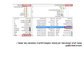 ‫ימין‬ ‫מצד‬ ‫קבצים‬ ‫לגרור‬ ‫אפשר‬(‫המקומי‬ ‫האתר‬)‫שמאל‬ ‫בצד‬ ‫המתאימה‬ ‫לתיקייה‬–
‫תיקיית‬public html
 