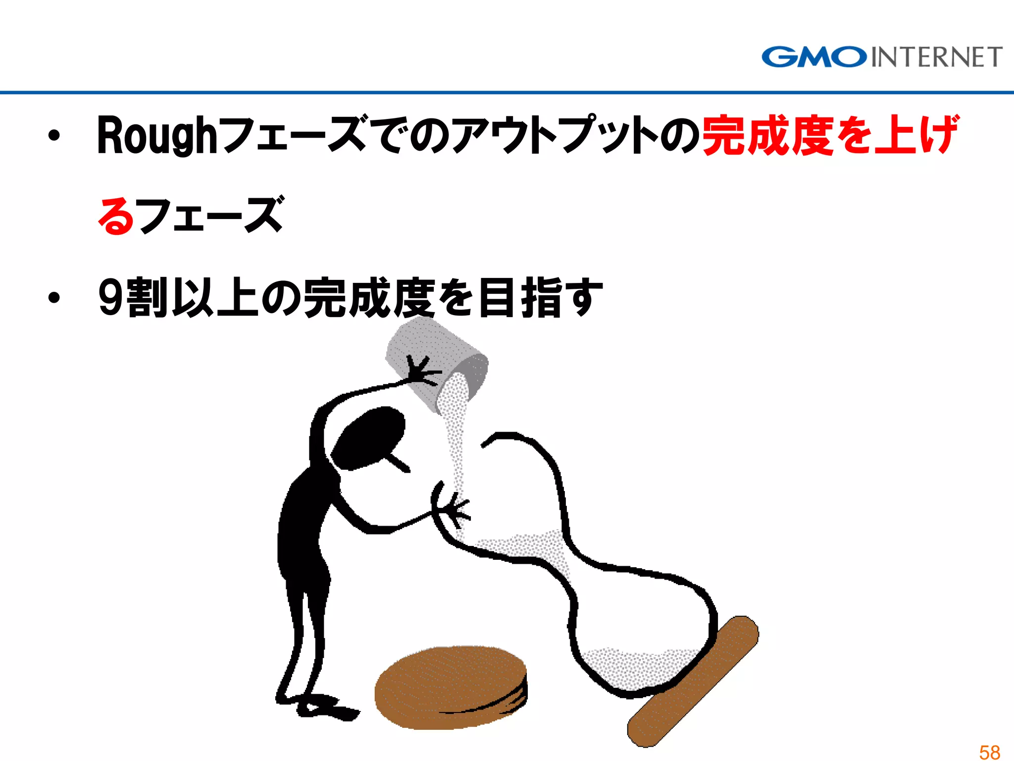 58
• Roughフェーズでのアウトプットの完成度を上げ
るフェーズ
• 9割以上の完成度を目指す
 