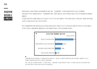 취업위해
열정팔고
스펙산다
현황
알바천국에서는 2030구직자들이 실제 열정페이에 대해. 특히 ‘인턴열정페이’에 대해 어떻게 생각하고 있는지 궁금해졌다.
이에 2030대 구직자 1204명을 대상으로 ‘인턴열정페이 현황’설문조사를 실시, 청년구직자들의 현실이 드러난 조사결과를 보며 씁쓸함이
맴돌았다.
조사결과 2030구직자 10명중 7명(65.2%)는 인턴근무 시 보수가 적고 일이 힘들어도 기꺼이 참아야 된다는 의견에 동의, 취업을 위해 저임금
고강도의 노동을 감수하고 있는 것으로 나타났다.
특히 인턴열정페이에 대해 ‘30대’(54.8%)보다 취업의 문턱에 서있는 ’20대’(67.7%)가 더 강하게 동의 표를 던져 이력서 상 스펙 한 줄을 더
추가하기 위해 쓴 눈물을 흘리며 열정을 받치는 20대 청춘들의 모습이 그려져 안타까움을 자아냈다.
인턴열정페이에 동의한 785명에게 그 이유를 물어본 결과, 절반이상이 ‘힘든 일도 다 경험이라 생각해서'(55.6%)를 1위로 꼽았다. ‘열정페이’의 그늘 속
청년들의 목표를 향한 긍정적 마인드가 확인되는 응답결과였다.
특히 ‘힘든 일도 다 경험이라 생각한다’는 의견에는 여성이, ‘경쟁사회에서 더 좋은 평가를 받기 위해서’란 의견에는 남성이 좀 더 높게 응답해 인내심
강한 여성과 야망이 큰 남성의 특징적 모습이 보여 눈길을 끌었다.
 