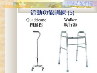 活動功能訓練 (5)
Walker
助行器
Quadricane
四 柺腳
 