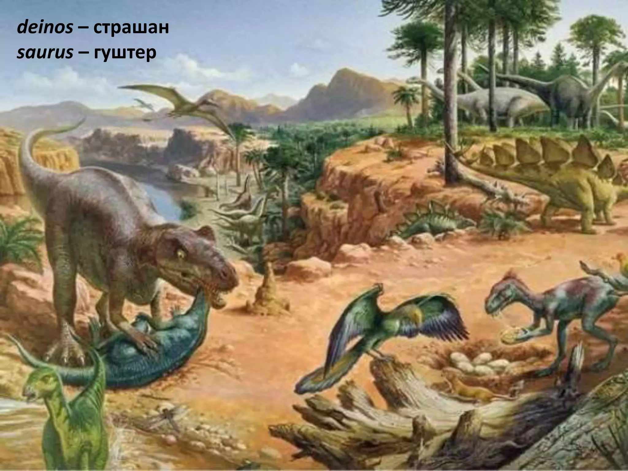 deinos – страшан
saurus – гуштер
 