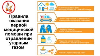 ПравилаПравила
оказанияоказания
первойпервой
медицинскоймедицинской
помощи припомощи при
отравленииотравлении
угарнымугарным
газомгазом
 