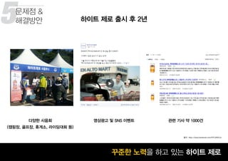 5
꾸준히 성장하고 있는 맥주 시장꾸준한 노력을 하고 있는 하이트 제로
하이트 제로 출시 후 2년
다양한 시음회
(캠핑장, 골프장, 휴게소, 라이딩대회 등)
관련 기사 약 1000건영상광고 및 SNS 이벤트
문제점 &
해결방안
출처: https://www.facebook.com/HITEJINRO.kr
 
