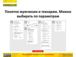 Понятно мужчинам и технарям. Можно
выбирать по параметрам
Пользуется каждый 3-й посетитель
 