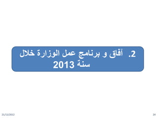 21/11/2012 24
.2‫خالل‬ ‫الوزارة‬ ‫عمل‬ ‫برنامج‬ ‫و‬ ‫آفاق‬
‫سنة‬2013
 