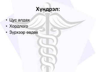 Хүндрэл:
• Цус алдах
• Хордлого
• Зүрхээр өвдөх
 