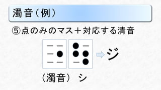 濁音（例）
⑤点のみのマス＋対応する清音
シ
ジ
（濁音）
 