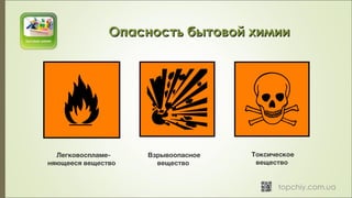 Опасность бытовой химииОпасность бытовой химии
 Взрывоопасное
вещество
 Легковоспламе-
няющееся вещество 
 Токсическое
вещество
 