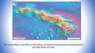 The ocean floor is not flat; it has valleys (canyons) and mountains (seamounts)
just like those on land
78
 