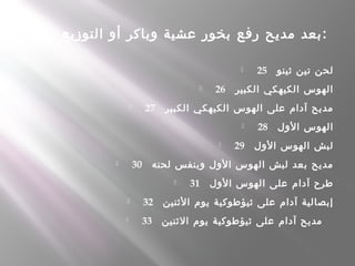 ‫يقال‬ ‫التوزيع‬ ‫أو‬ ‫وباكر‬ ‫عشية‬ ‫بخور‬ ‫رفع‬ ‫مديح‬ ‫بعد‬:
 25    ‫ثينو‬ ‫تين‬ ‫لحن‬
 26    ‫الكبير‬ ‫الكيهكي‬ ‫الهوس‬
 27    ‫الكبير‬ ‫الكيهكي‬ ‫الهوس‬ ‫على‬ ‫آدام‬ ‫مديح‬
 28    ‫الول‬ ‫الهوس‬
 29    ‫الول‬ ‫الهوس‬ ‫لبش‬
 30    ‫لحنه‬ ‫وبنفس‬ ‫الول‬ ‫الهوس‬ ‫لبش‬ ‫بعد‬ ‫مديح‬
 31    ‫الول‬ ‫الهوس‬ ‫على‬ ‫آدام‬ ‫طرح‬
 32    ‫الثنين‬ ‫يوم‬ ‫ثيؤطوكية‬ ‫على‬ ‫آدام‬ ‫إبصالية‬
 33    ‫الثنين‬ ‫يوم‬ ‫ثيؤطوكية‬ ‫على‬ ‫آدام‬ ‫مديح‬  
 