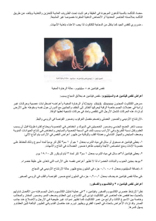 -‫و‬ ‫وا‬ ‫د‬ ‫ا‬ ‫وف‬ ‫ا‬ ‫وه‬ ‫ا‬ ‫دة‬ ‫ا‬ ‫ن‬ ‫ه‬ ‫آ‬ ‫د‬
‫ا‬ ‫دة‬ ‫ا‬ ‫ه‬ ‫ا‬ ‫ض‬ ‫ا‬ ‫أو‬ ‫ا‬ ‫ا‬ ‫آ‬ ‫ا‬.
-‫ا‬ ‫آ‬ ‫ا‬ ‫وري‬‫ت‬ ‫ا‬ ‫ء‬ ‫ا‬ ‫ا‬ ‫ت‬.
‫هـ‬+‫م‬-‫ا‬ ‫وة‬ ‫ا‬
‫م‬ ‫وا‬ ‫هـ‬ ‫اض‬ ‫أ‬:-‫هـ‬‫ج‬ ‫ا‬:
-‫ن‬ ‫ا‬ ‫ت‬ ‫ا‬ ‫ض‬Crazy chick disease‫ا‬ ‫وة‬ ‫ا‬ ‫أو‬‫ت‬ ‫آ‬ ‫و‬ ‫ت‬ ‫ا‬ ‫ا‬ ‫ا‬ ‫وأ‬
‫ا‬ ‫آ‬ ‫ا‬ ‫ا‬ ‫ت‬ ‫إراد‬‫رض‬ ‫ا‬ ‫و‬ ‫ل‬ ‫وران‬ ‫ا‬ ‫وا‬ ‫ا‬ ‫إ‬
‫ة‬ ‫ا‬ ‫ت‬ ‫آ‬ ‫و‬ ‫ا‬ ‫ر‬ ‫ا‬ ‫ت‬ ‫آ‬ ‫ا‬ ‫ه‬ ‫داد‬.
-‫وا‬ ‫و‬ ‫ا‬ ‫ا‬ ‫ر‬ ‫و‬ ‫ب‬ ‫ا‬ ‫و‬ ‫ا‬ ‫ر‬ ‫وا‬ ‫ود‬ ‫ا‬ ‫ح‬ ‫ر‬ ‫ا‬.
-‫ا‬ ‫ر‬ ‫و‬ ‫ا‬ ‫ا‬‫ا‬ ‫ض‬ ‫ا‬ ‫و‬ ‫ك‬ ‫ا‬‫أن‬ ‫ة‬ ‫ج‬ ‫و‬
‫ا‬ ‫و‬ ‫ا‬‫و‬‫ا‬ ‫أ‬ ‫را‬ ‫ا‬‫وا‬‫ا‬ ‫ت‬ ‫ا‬ ‫ا‬ ‫ج‬ ‫إ‬ ‫ض‬ ‫وا‬
‫و‬‫ا‬‫ا‬ ‫و‬ ‫ا‬ ‫ز‬ ‫وا‬‫و‬‫را‬ ‫ا‬ ‫ا‬ ‫اض‬ ‫أ‬ ‫ر‬‫ا‬ ‫ع‬ ‫أ‬:
١-‫ل‬ ‫ب‬ ‫ا‬ ‫أو‬ ‫ق‬ ‫هـ‬١‫أو‬١٣‫ظ‬ ‫وذ‬ ‫ع‬ ‫أ‬ ‫ة‬ ً
‫ت‬ ‫وا‬ ‫ج‬ ‫ا‬ ‫ت‬ ‫ا‬ ‫ر‬ ‫ة‬ ‫ه‬ ‫و‬ ‫ا‬ ‫ص‬ ‫ا‬ ‫و‬ ‫ث‬ ‫ا‬.
٢-‫أد‬٣‫ل‬ ‫ب‬ ‫ا‬ ‫هـ‬١٣/‫ة‬٣‫آ‬ ‫ر‬ ‫م‬ ‫أ‬١٠-١٥‫م‬.
٣-‫اء‬ ‫ا‬ ‫ت‬ ‫وا‬ ‫ب‬ ‫ا‬‫ا‬‫اض‬ ‫أ‬‫اء‬ ‫ى‬ ‫ا‬ ‫را‬ ‫ا‬.
٤--‫ل‬ ‫م‬ ‫ا‬ ‫إ‬٠ ٠٤-٠ ١‫ج‬ ‫ا‬ ‫ود‬ ‫ا‬ ‫ح‬ ‫ر‬ ‫ا‬ ‫ر‬ ‫ن‬ ‫ا‬ ‫ء‬.
-‫ل‬ ‫ف‬ ‫هـ‬٠ ١-٠ ٢‫ا‬ ‫و‬ ‫ا‬ ‫وا‬ ‫ا‬ ‫ر‬ ‫ن‬ ‫ا‬ ‫ء‬.
‫د‬ ‫اض‬ ‫أ‬٣‫ر‬ ‫وا‬ ‫م‬ ‫وا‬:
‫د‬ ‫و‬ ‫ر‬ ‫وا‬ ‫م‬ ‫ا‬ ‫ى‬ ‫ط‬ ‫ر‬ ً‫ا‬٣‫و‬ ‫ا‬ ‫ا‬ ‫دا‬ ‫م‬ ‫ا‬
‫ا‬ ‫ه‬‫وا‬ ‫ر‬ ‫ا‬ ‫ر‬ ‫و‬ ‫ا‬ ‫و‬ ‫م‬ ‫ا‬ ‫و‬ ‫ح‬ ‫ا‬ ‫إ‬ ‫دى‬ ‫آ‬ ‫ا‬
‫ع‬ ‫وا‬ ‫ر‬ ‫ا‬ ‫ات‬ ‫آ‬ ‫آ‬ ‫ا‬ ‫ا‬ ‫وا‬ ‫ا‬ ‫ع‬ ‫ا‬ ‫و‬
‫ا‬ ‫رم‬ ‫و‬ ‫ي‬ ‫ا‬ ‫د‬ ‫ا‬ ‫ء‬ ‫اض‬ ‫ا‬ ‫داد‬ ‫و‬ ‫ر‬ ‫ا‬‫و‬ ‫م‬ ‫ا‬ ‫ا‬ ‫ر‬ ‫ا‬ ‫و‬ ‫م‬
‫ه‬ ‫آ‬.
 