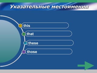 www.themegallery.com
Company Logo
Указательные местоименияУказательные местоимения
those
these
that
this
 