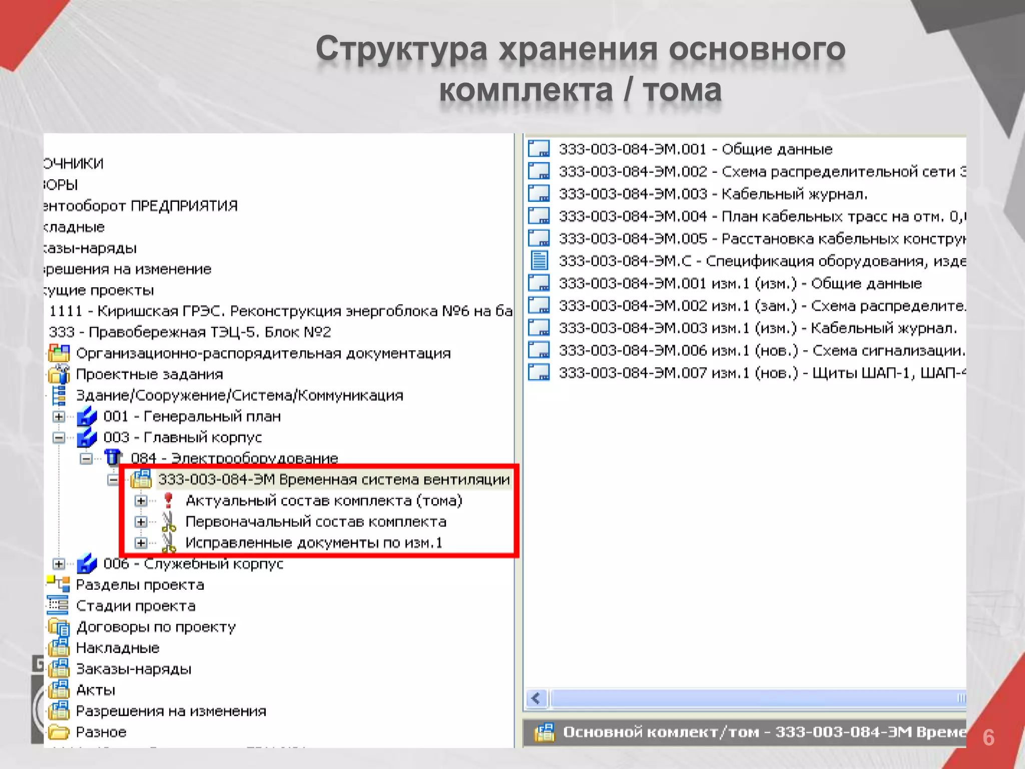 Структура хранения основного
комплекта / тома
 