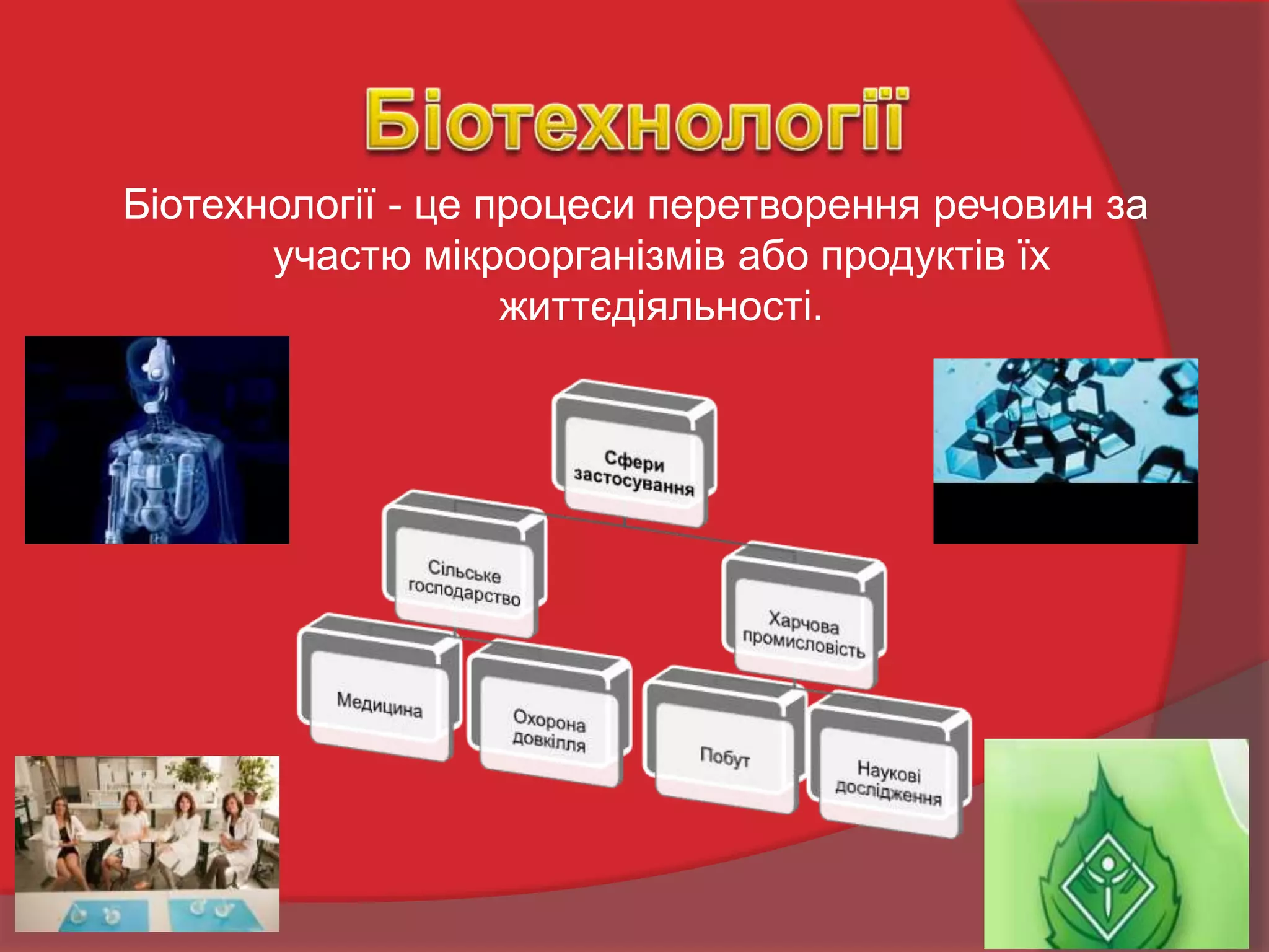 Біотехнології - це процеси перетворення речовин за
участю мікроорганізмів або продуктів їх
життєдіяльності.
 